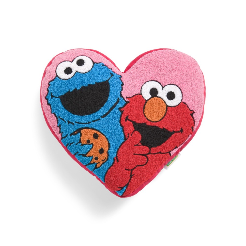 Sesame Street Elmo Cookie Monster Heart Shaped Valentine Pillow 15" x 14" NWT
